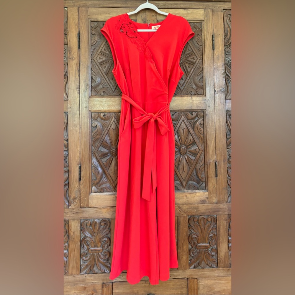 EVRI Vibrant Red Maxi Dress with Tie Waist